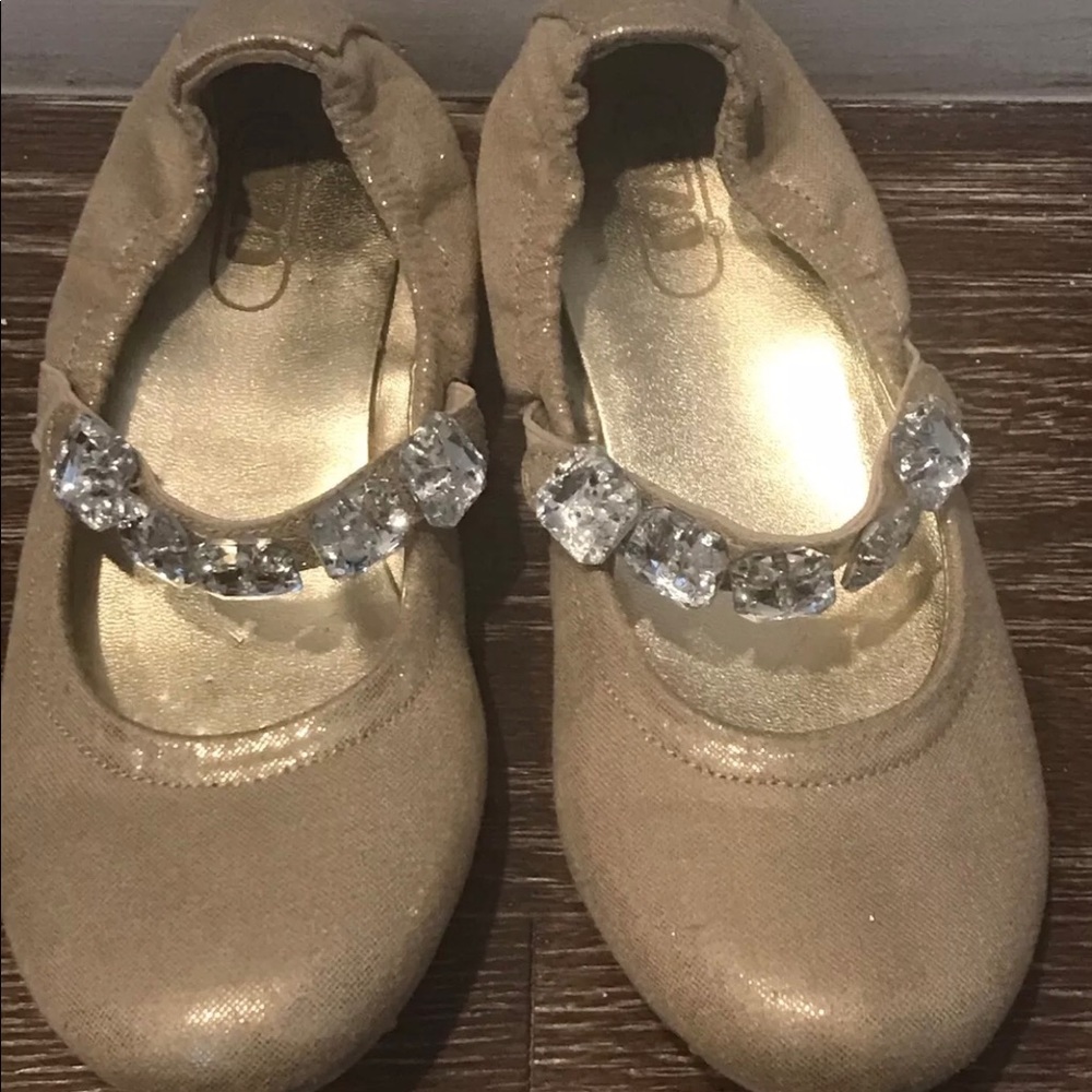 GIRLS GOLD BALLET FLATS W/CRYSTALS BY ENZO SZ 1